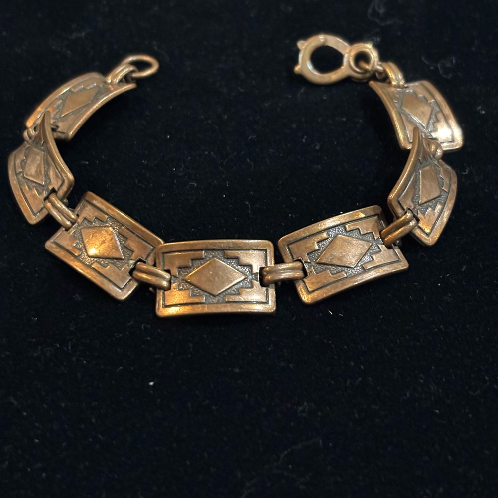 VTG NATIVE AMERICAN COPPER TRIBAL PANEL LINK BRACELET CONCHO SOUTHWESTERN - Picture 1 of 3